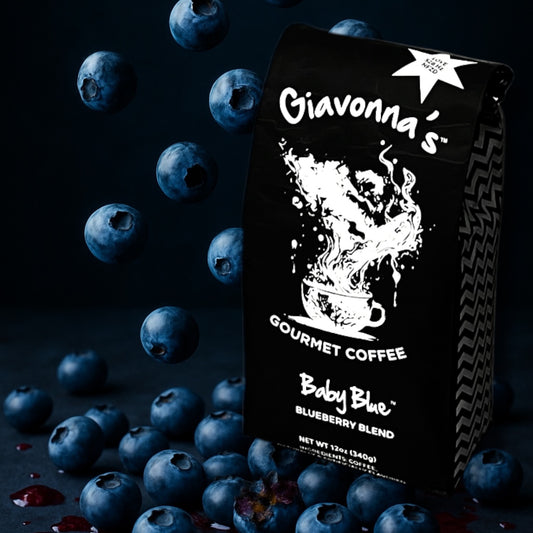 Giavonna's Gourmet Coffee Baby Blue Blueberry blend - smooth specialty coffee with bright blueberry notes, crafted for a fresh, uplifting coffee experience.
