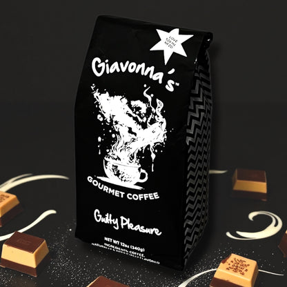 Giavonna's Gourmet Coffee Guilty Pleasure - luxuriously smooth specialty coffee blended with vanilla, caramel, and chocolate for an indulgent, elevated coffee experience. 
