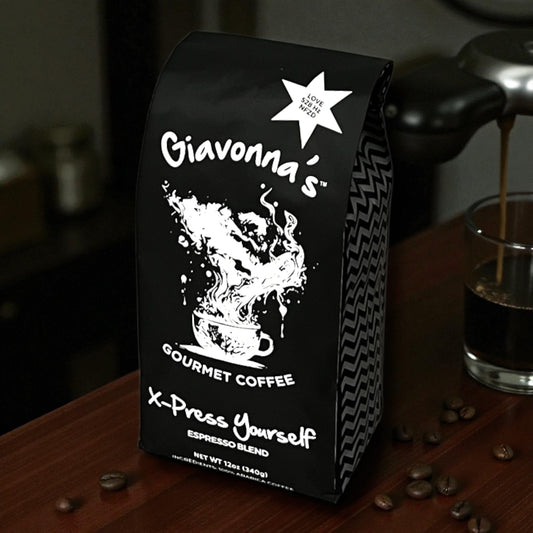 Giavonna's Gourmet Coffee X-Press Yourself espresso - bold single-origin specialty coffee crafted for rich crema, smooth intensity, and elevated espresso moments.