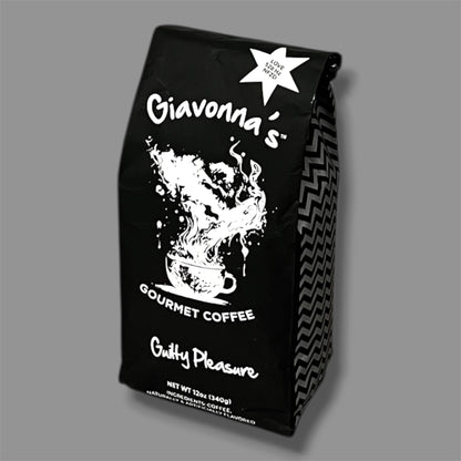 Giavonna's Gourmet Coffee Guilty Pleasure bag - premium flavored specialty coffee with rich vanilla, caramel sweetness, and smooth chocolatey notes. 
