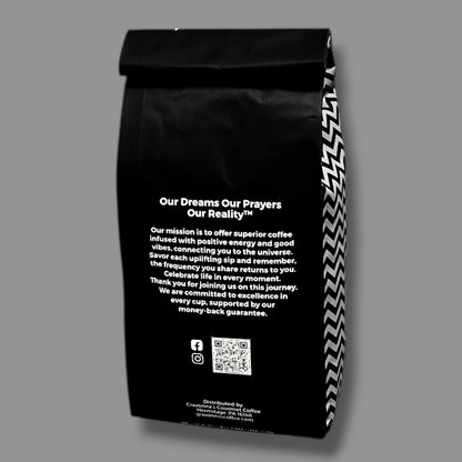 Giavonna's Gourmet Coffee bag back featuring our mission - designed to connect purpose, quality, and an elevated coffee ritual. 