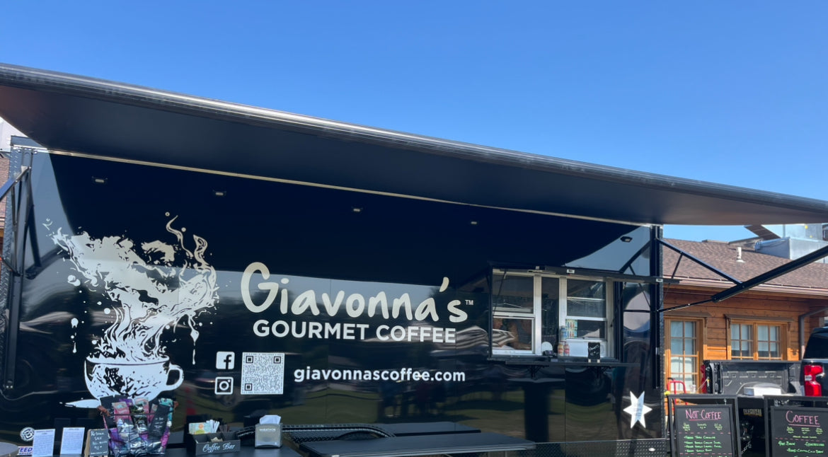 Giavonna's Gourmet Coffee truck, available as a mobile coffee shop serving premium, 528Hz-infused coffee blends at events, office functions, employee appreciation, and private gatherings.